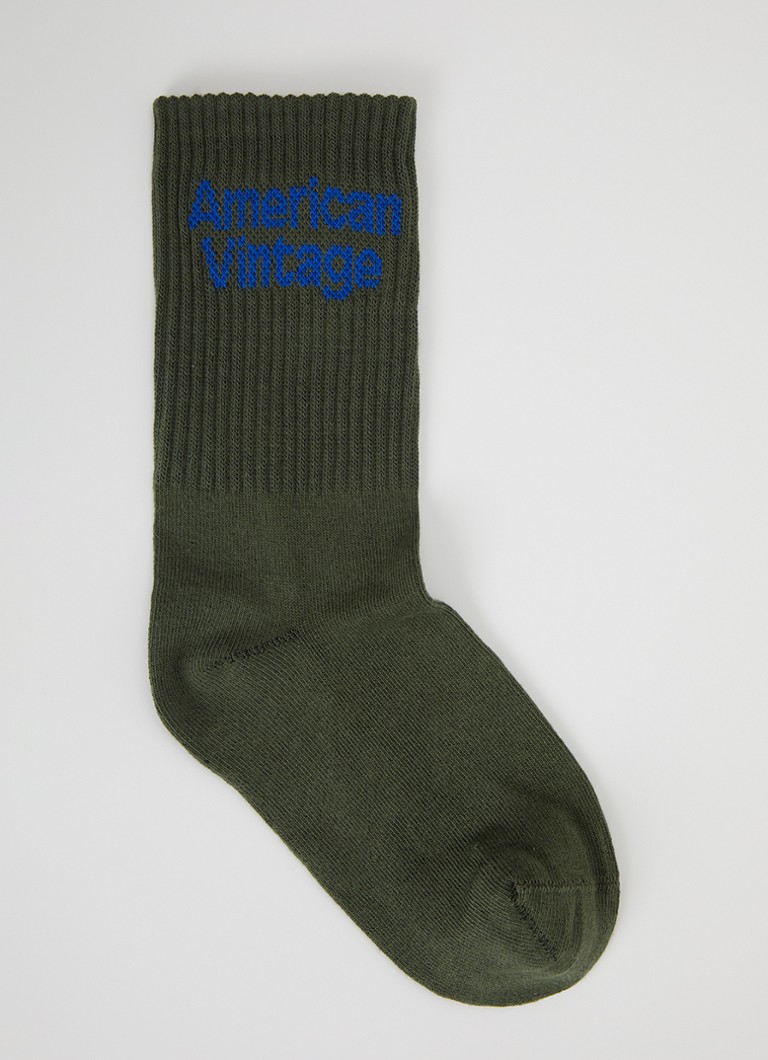 American Vintage Meisjes Clypsun sokken in wolblend met logo in de kleur Khaki, maat: M = 30-35