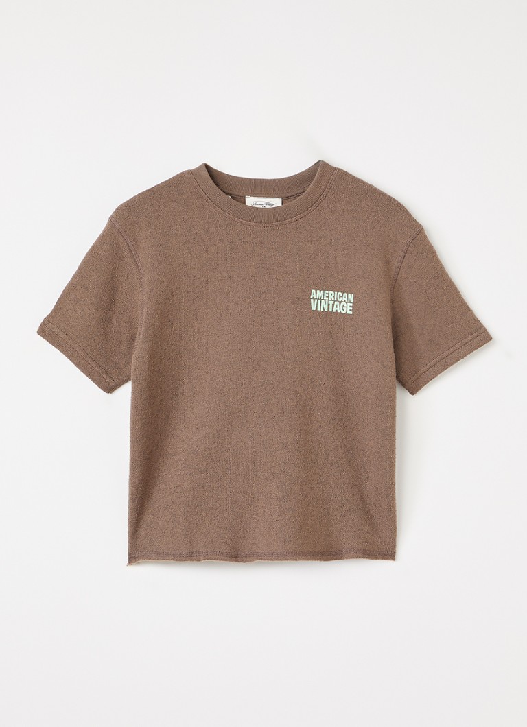 American Vintage Jongens Evona sweater met logoprint in de kleur Lichtbruin, maat: 5Y=110