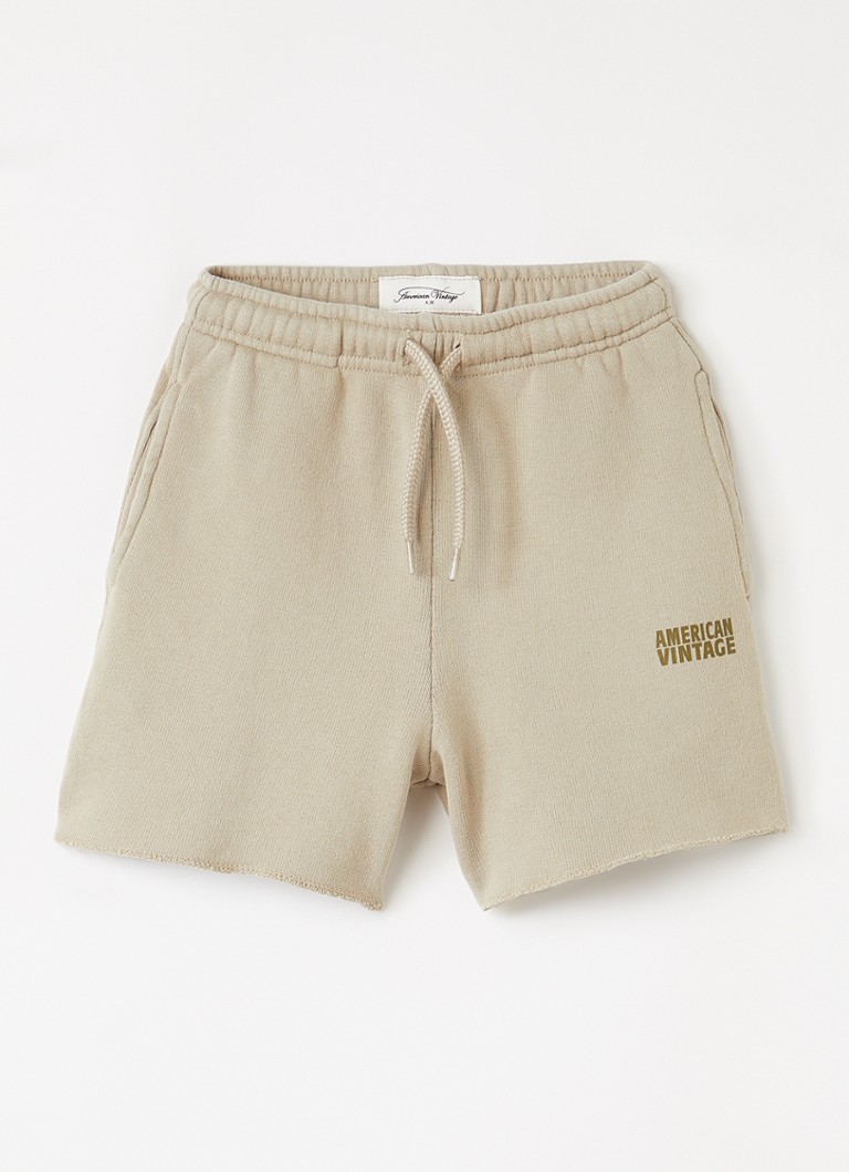 American Vintage Jongens Izubird straight fit korte joggingbroek met logo in de kleur Khaki, maat: 7Y=122