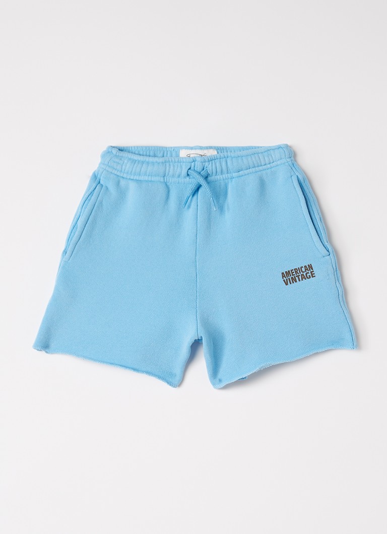 American Vintage Jongens Izubird straight fit korte joggingbroek met logo in de kleur Blauw, maat: 3Y=98