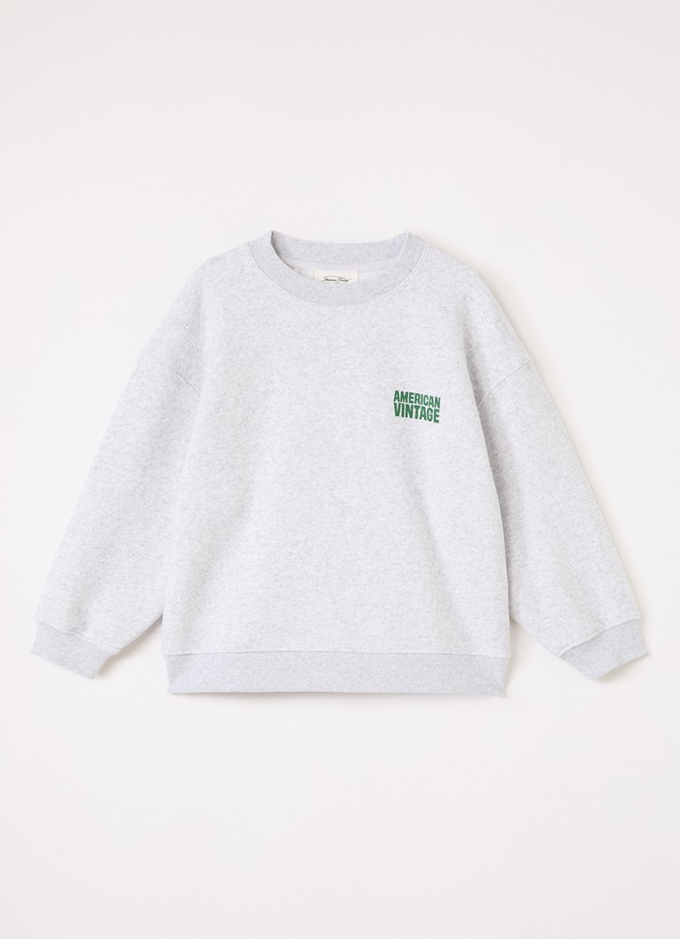 American Vintage Jongens Baptown sweater met logo in de kleur Lichtgrijs, maat: 13Y=158