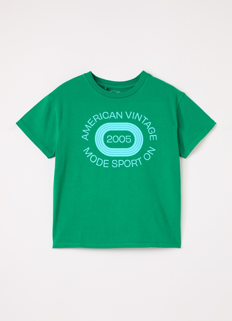 American Vintage Jongens Fizvalley T-shirt met logo- en backprint in de kleur Groen, maat: 9=134