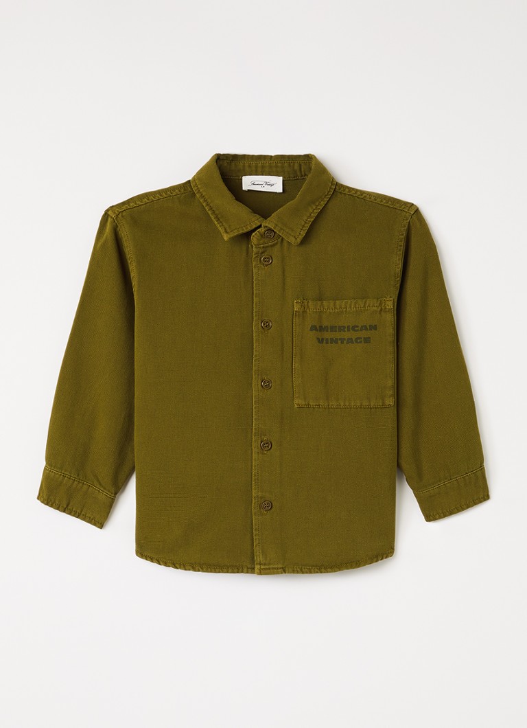 American Vintage Jongens Lykaz overhemd met logo in de kleur Mosgroen, maat: 9=134