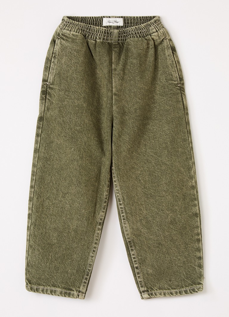 American Vintage Jongens Uzatown straight fit broek met steekzakken in de kleur Olijfgroen, maat: 13Y=158