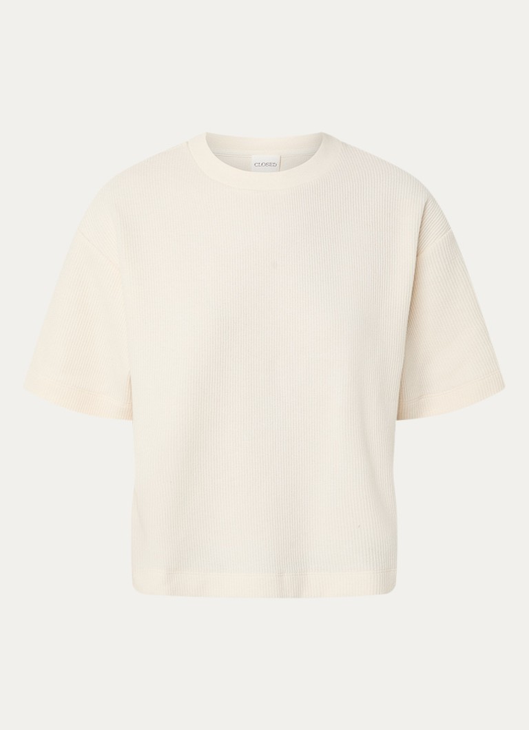 CLOSED Dames Ribgebreid T-shirt met ronde hals in de kleur Gebroken wit