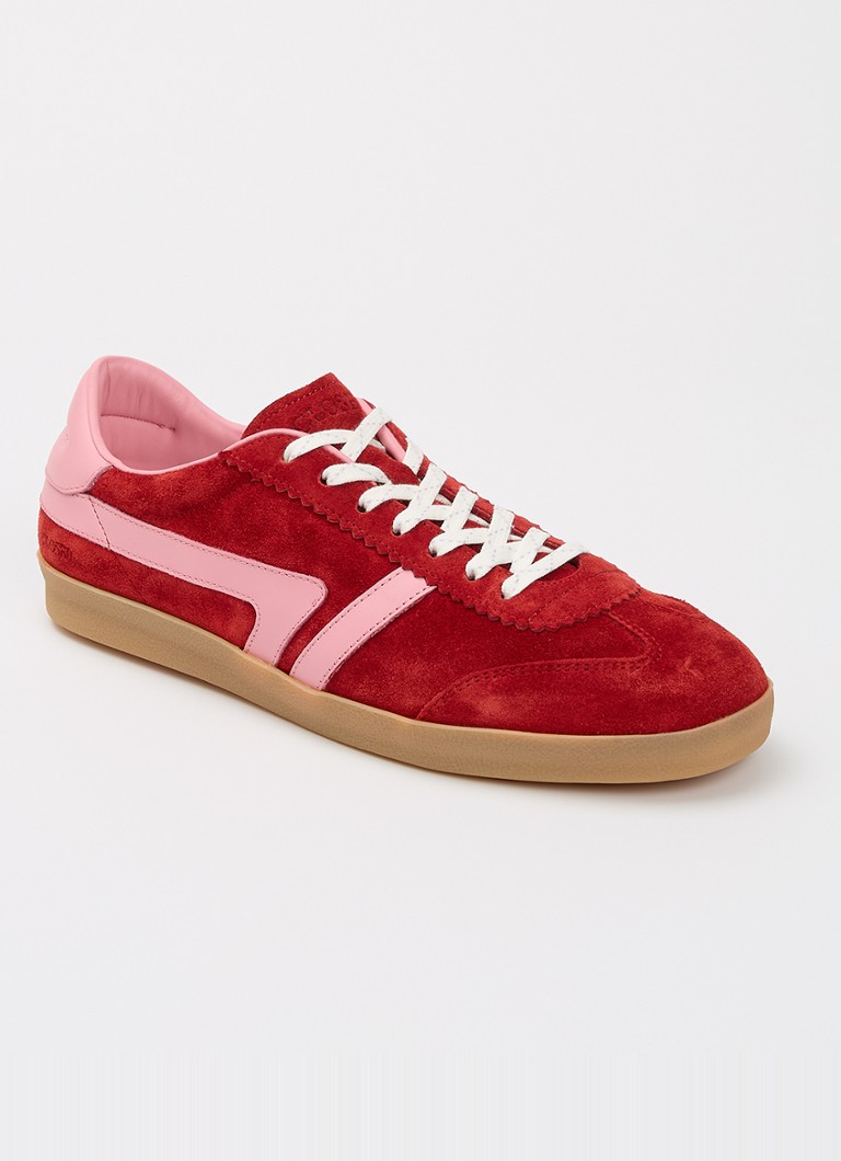 CLOSED Dames Sneaker van suède met leren details in de kleur Kersenrood