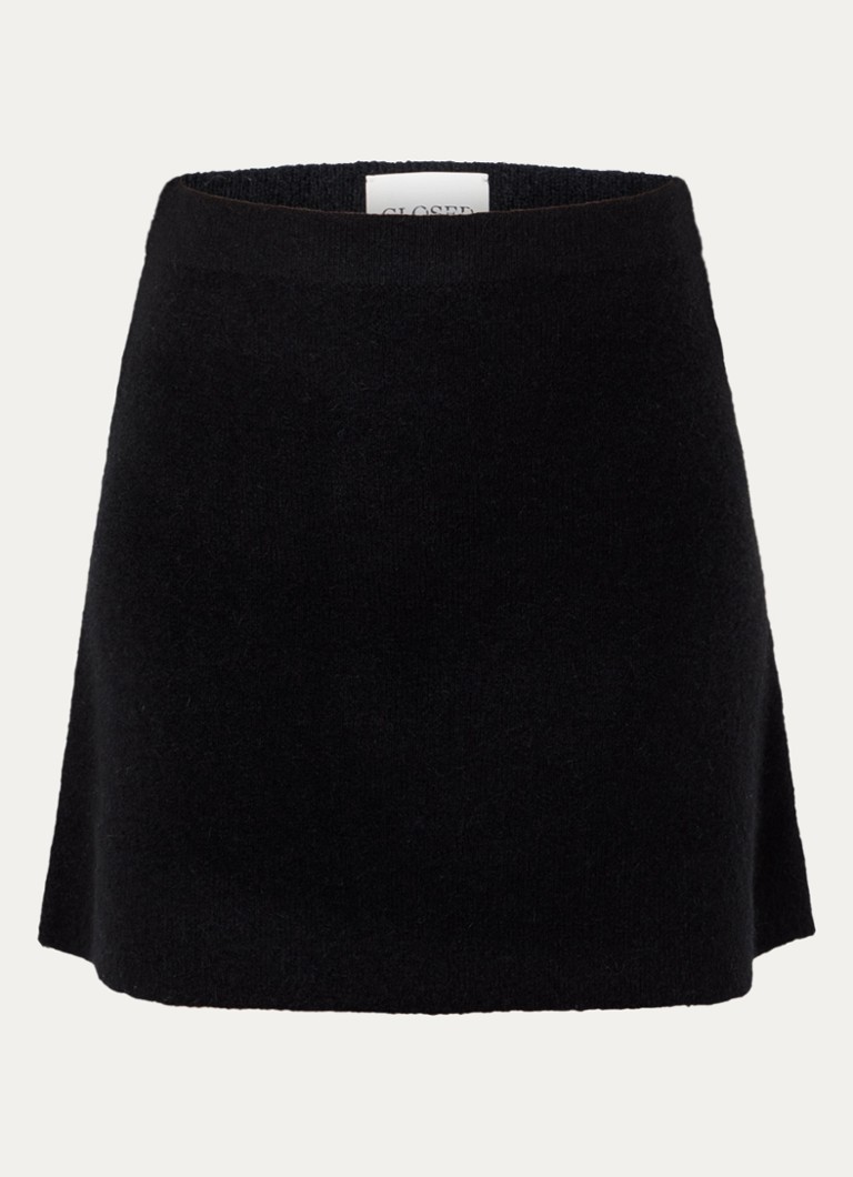 CLOSED Dames Fijngebreide minirok in wolblend in de kleur Zwart