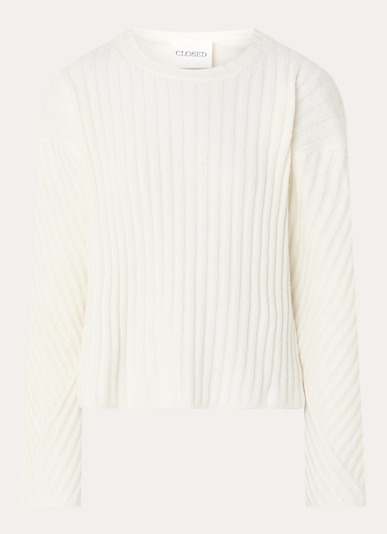CLOSED Dames Ribgebreide trui in alpaca wolblend in de kleur Gebroken wit