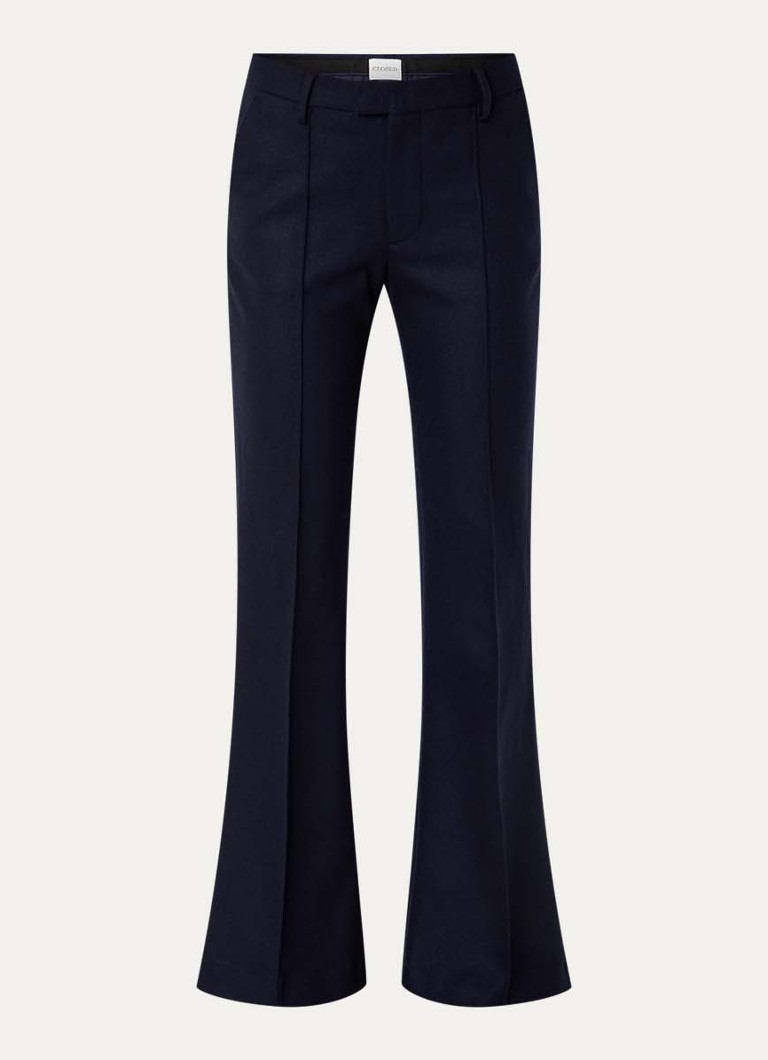 CLOSED Dames Denair mid waist flared fit pantalon van wol met persplooi in de kleur Donkerblauw