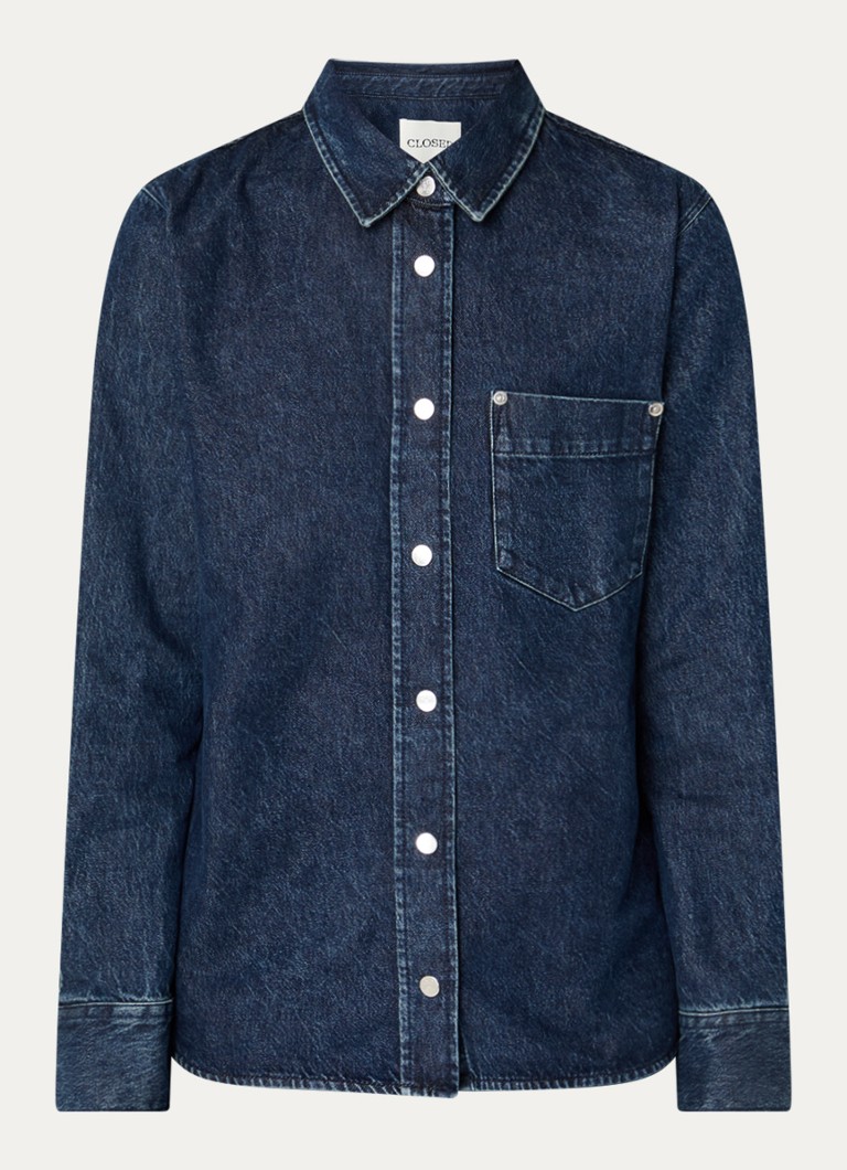 CLOSED Dames Blouse van denim met borstzak in de kleur Indigo
