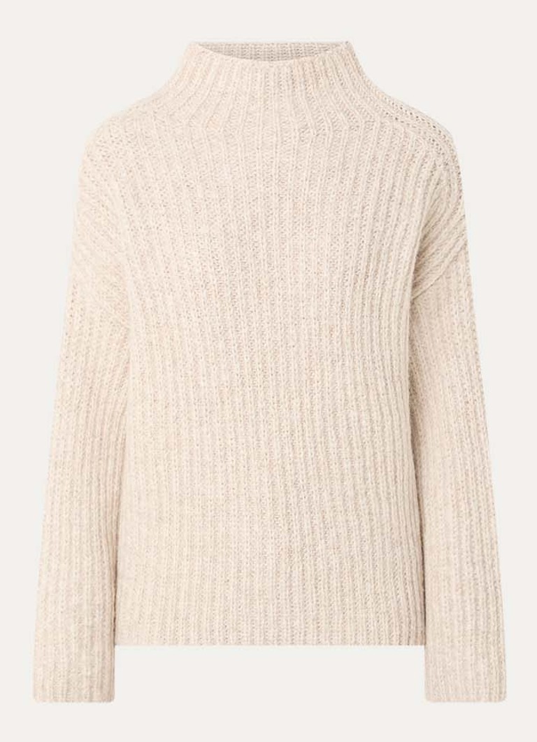 CLOSED Dames Grofgebreide trui in alpaca wolblend met col in de kleur Beige
