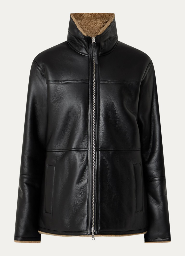 CLOSED Dames Reversible lammycoat van lamsleer met steekzakken in de kleur Zwart