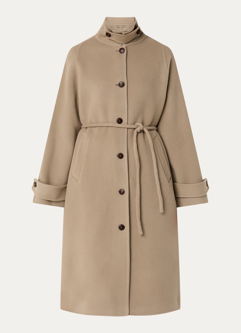 CLOSED Dames Trenchcoat in kasjmierblend met strikceintuur in de kleur Donkerbeige