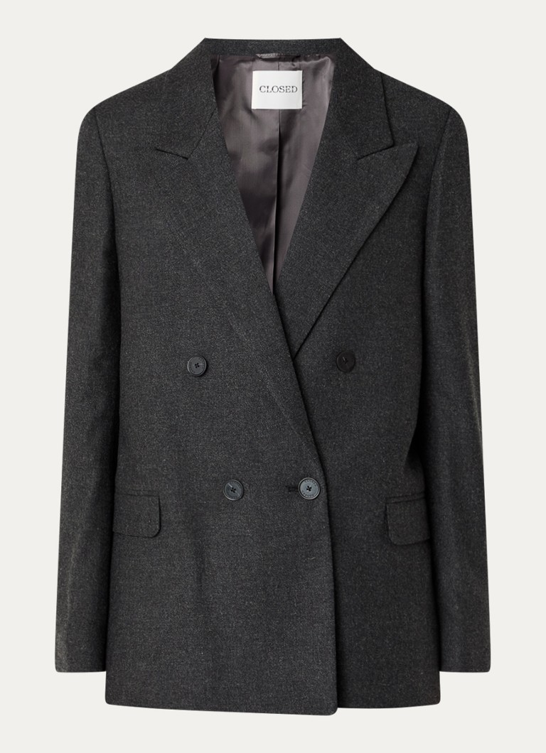 CLOSED Dames Double-breasted blazer in wolblend in de kleur Antraciet