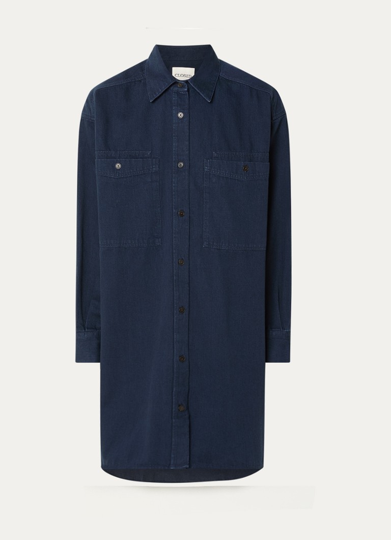 CLOSED Dames Oversized mini blousejurk met borstzakken in de kleur Donkerblauw