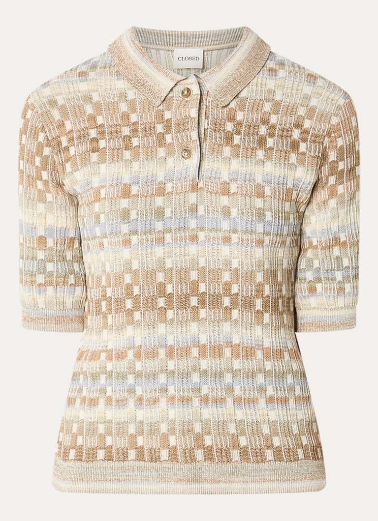 CLOSED Dames Fijngebreide polo met streepprint in de kleur Beige