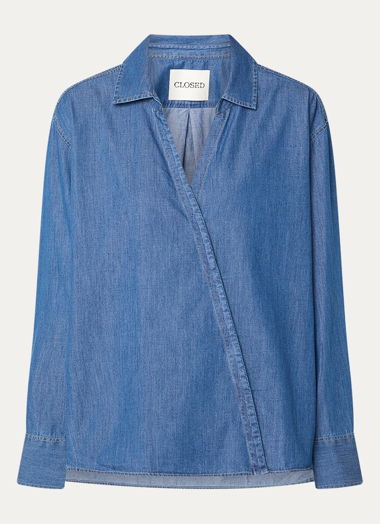 CLOSED Dames Asymmetrische blouse van chambray in de kleur Indigo