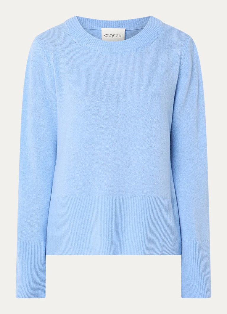 CLOSED Dames Fijngebreide trui van wol in de kleur Blauw
