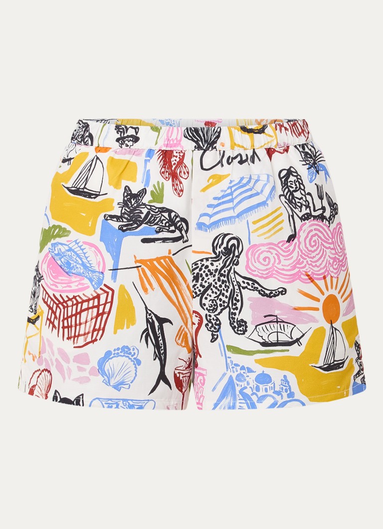 CLOSED Dames Mid waist wide fit korte broek in linnenblend met print in de kleur Wit