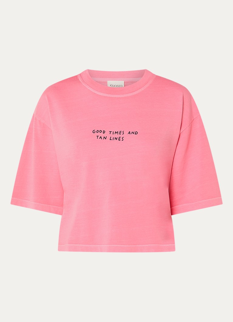 CLOSED Dames Cropped T-shirt met print in de kleur Roze