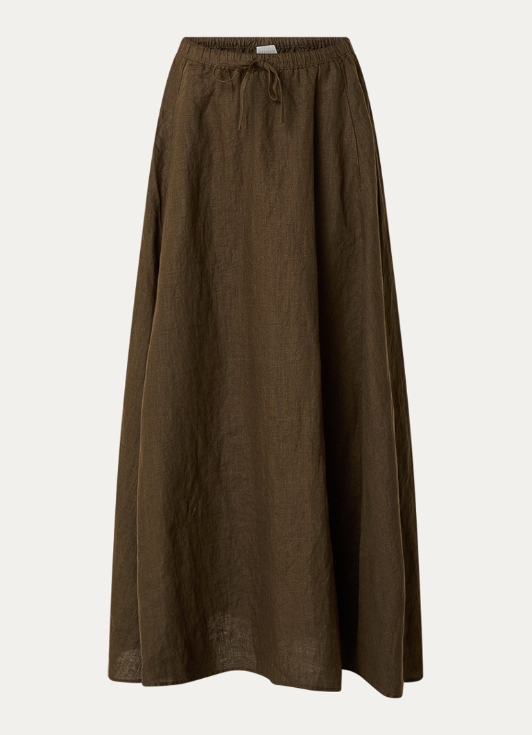 CLOSED Dames Maxi rok van linnen met split in de kleur Donkerbruin