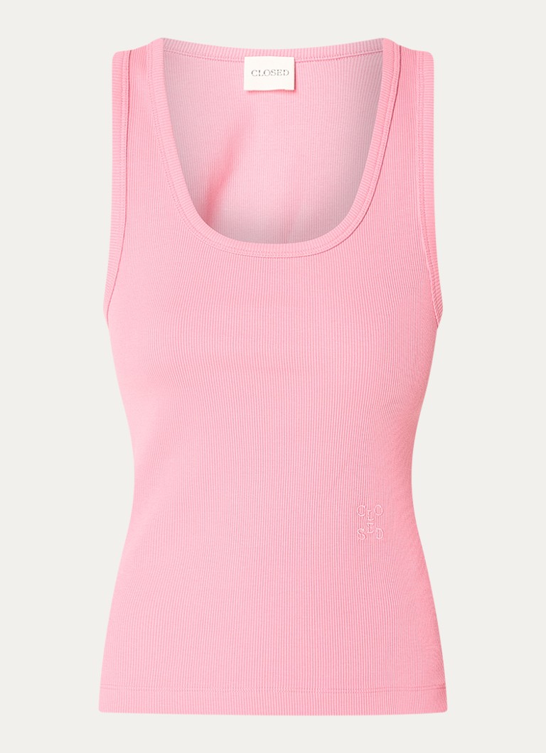 CLOSED Dames Tanktop met ribstructuur en logoborduring in de kleur Roze