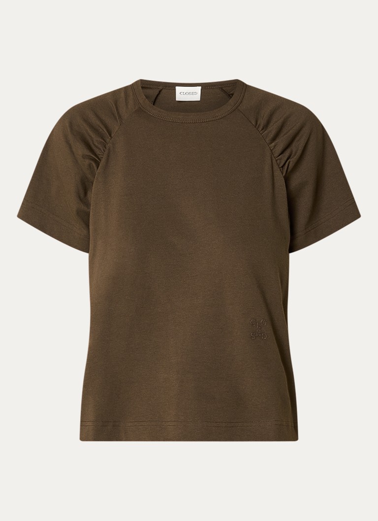 CLOSED Dames T-shirt met logoborduring in de kleur Donkerbruin