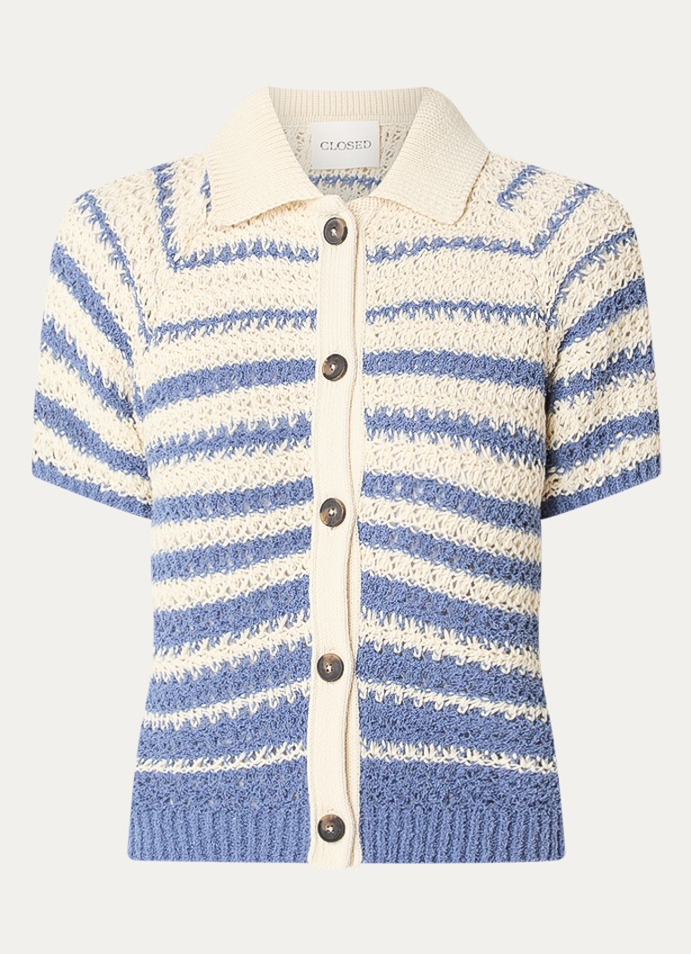 CLOSED Dames Grofgebreid vest met streepprint met opengewerkt dessin in de kleur Blauw