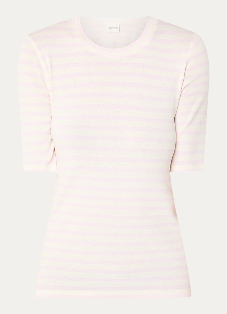 CLOSED Dames Fijngebreid T-shirt met streepprint in de kleur Lichtroze