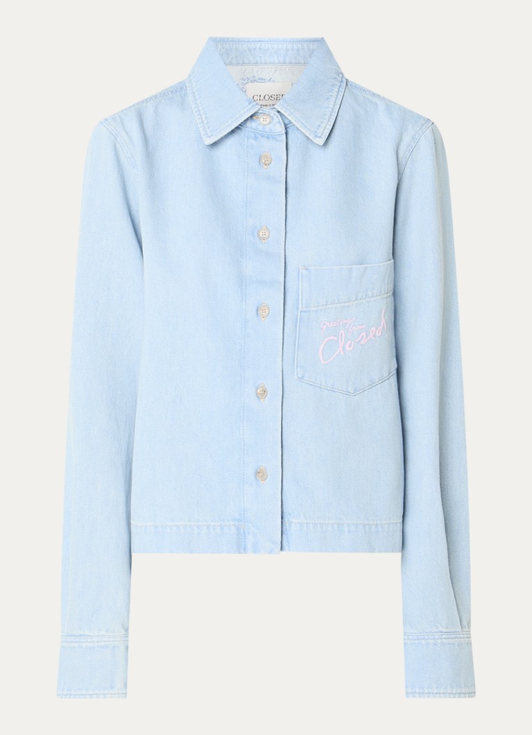 CLOSED Dames Blouse van denim met borduring in de kleur Lichtblauw