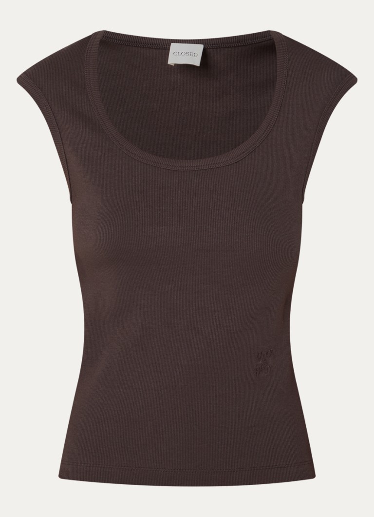 CLOSED Dames Tanktop met ribstructuur en ronde hals in de kleur Donkerbruin
