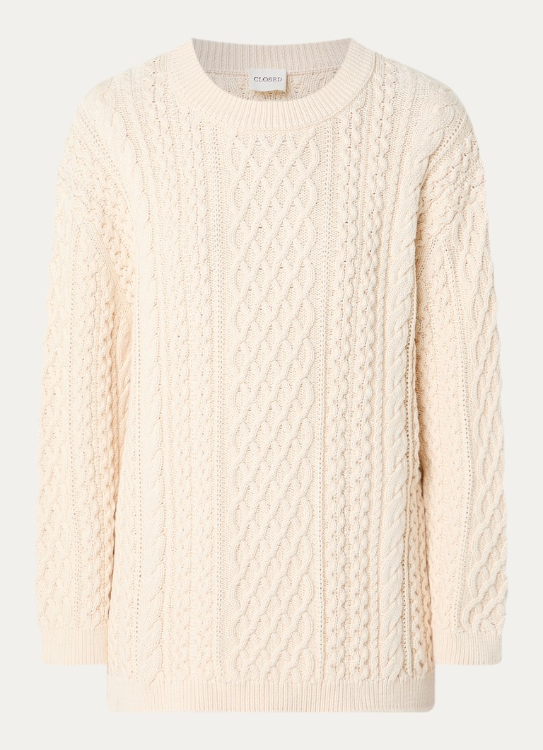 CLOSED Dames Kabelgebreide trui met ronde hals in de kleur Creme