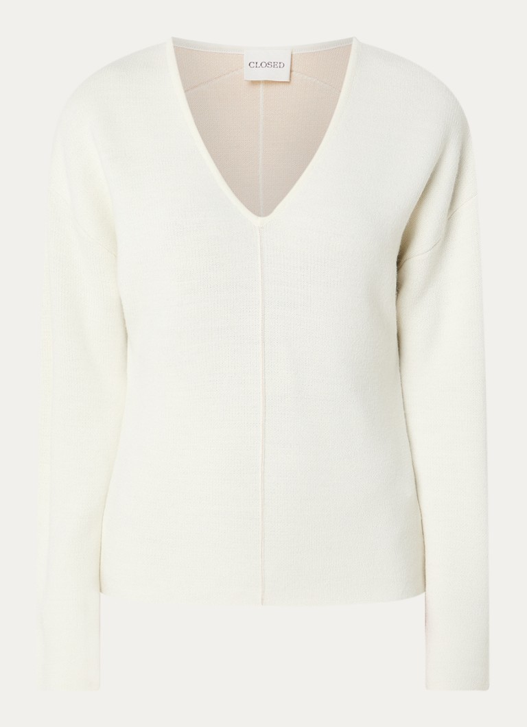 CLOSED Dames Pullover van wol met trompetmouw in de kleur Gebroken wit