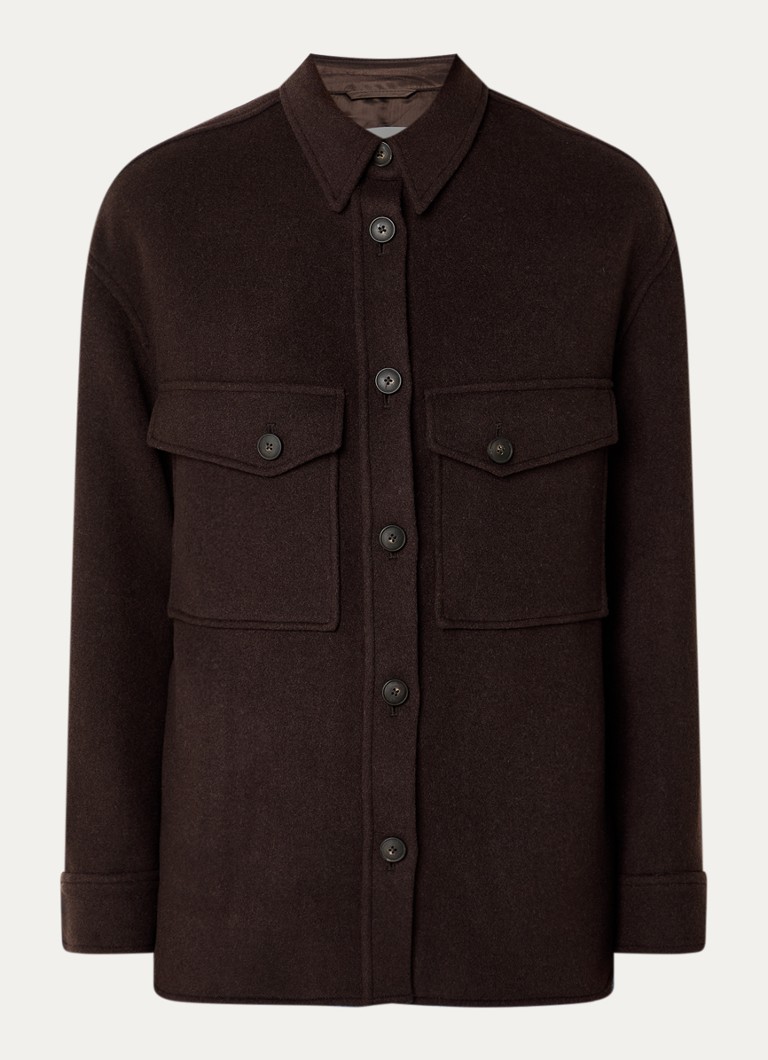 CLOSED Dames Overshirt in wolblend met klepzakken in de kleur Donkerbruin