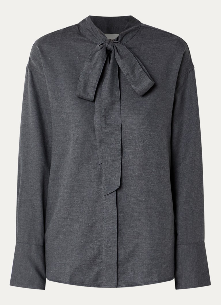 CLOSED Dames Blouse met strikkraag in de kleur Donkergrijs