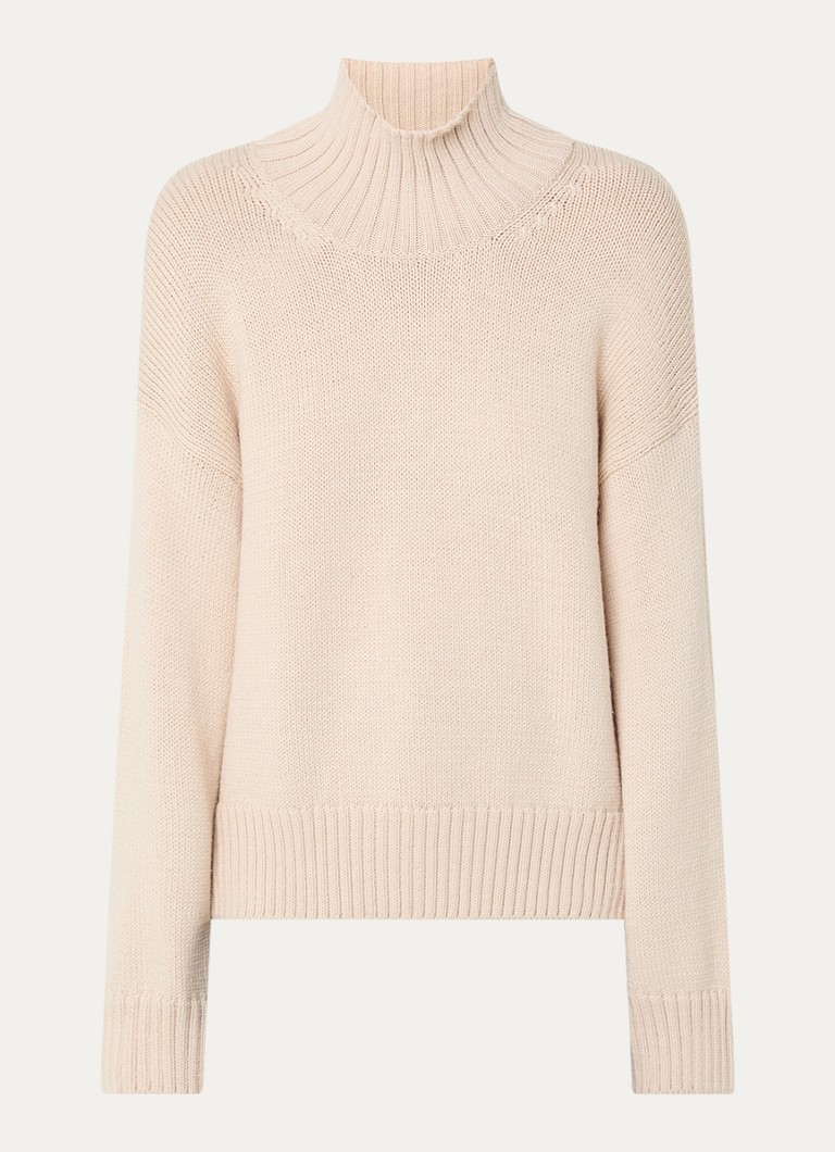 CLOSED Dames Fijngebreide trui in wolblend met opstaande kraag in de kleur Beige