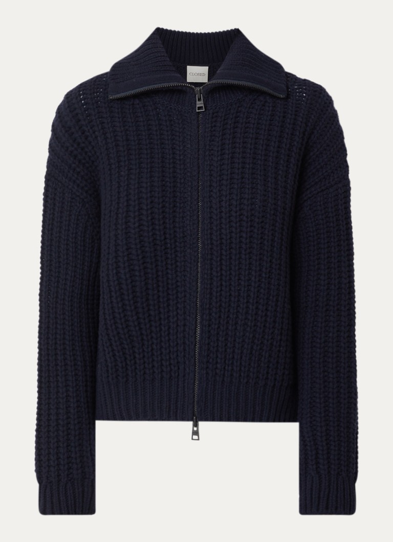 CLOSED Dames Grofgebreid vest van wol in de kleur Donkerblauw