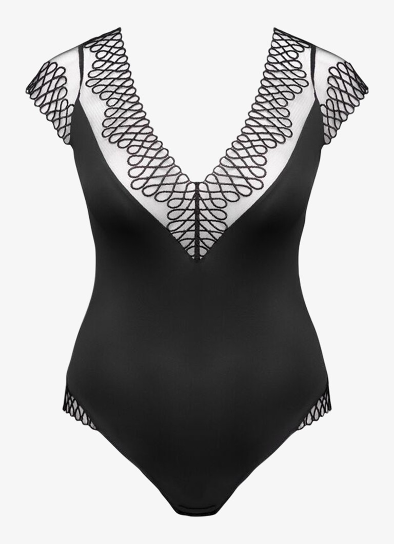 PrimaDonna Dames Jokko body met mesh en borduring in de kleur Zwart