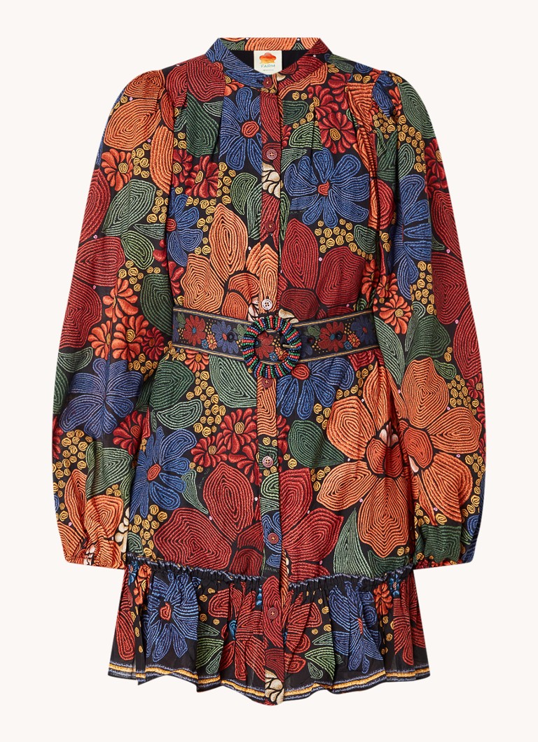 Farm Rio Dames Mini blousejurk met bloemenprint en ceintuur in de kleur Rood