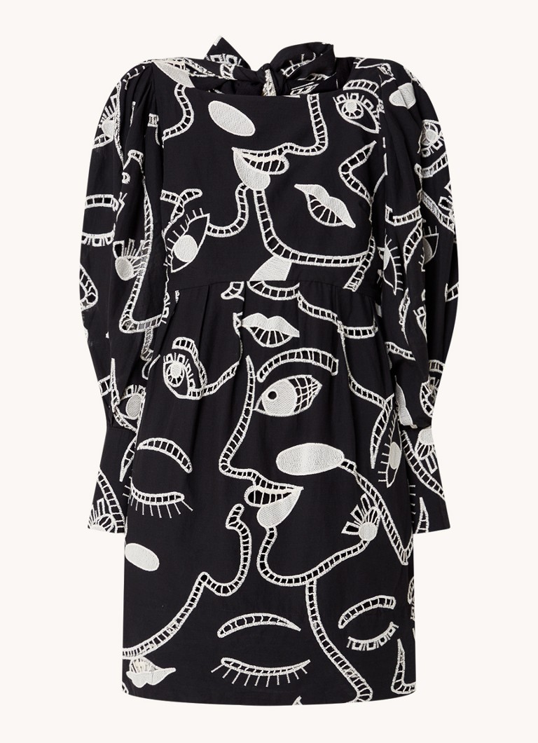 Farm Rio Dames Richelieu mini tuniekjurk met borduring en rugdecolleté in de kleur Zwart