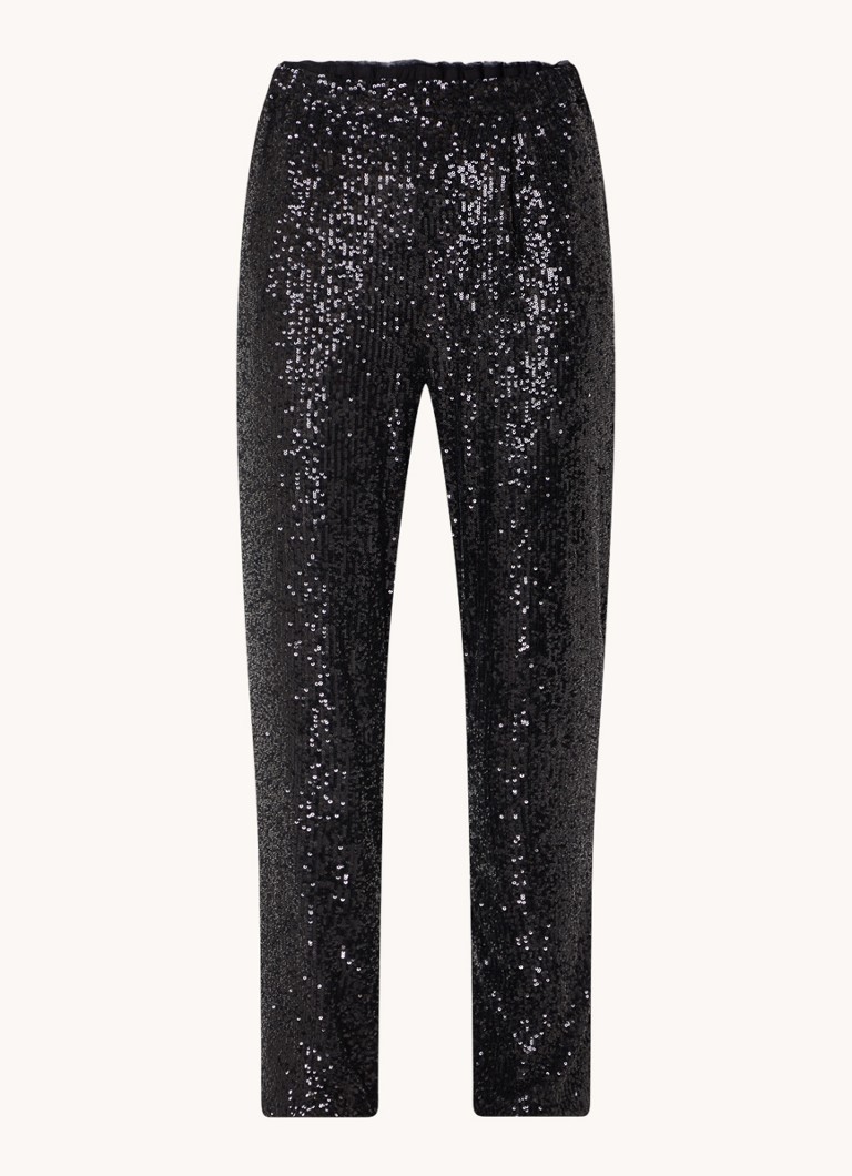 Farm Rio Dames High waist straight fit pantalon met pailletten en steekzakken in de kleur Zwart