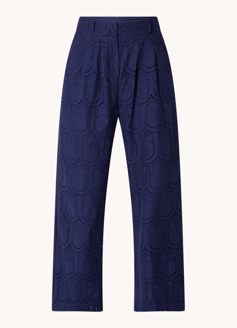 Farm Rio Dames High waist wide fit pantalon met broderie en steekzakken in de kleur Donkerblauw