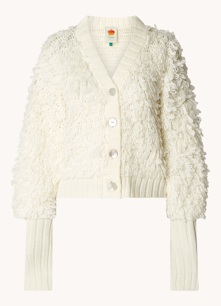 Farm Rio Dames Grofgebreid vest in wolblend met structuur in de kleur Creme