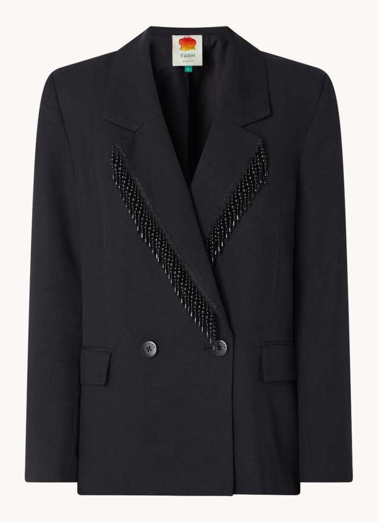 Farm Rio Dames Double-breaster blazer met kralendecoratie in de kleur Zwart