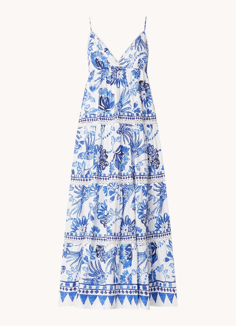 Farm Rio Dames Maxi jurk met bloemenprint in de kleur Royalblauw