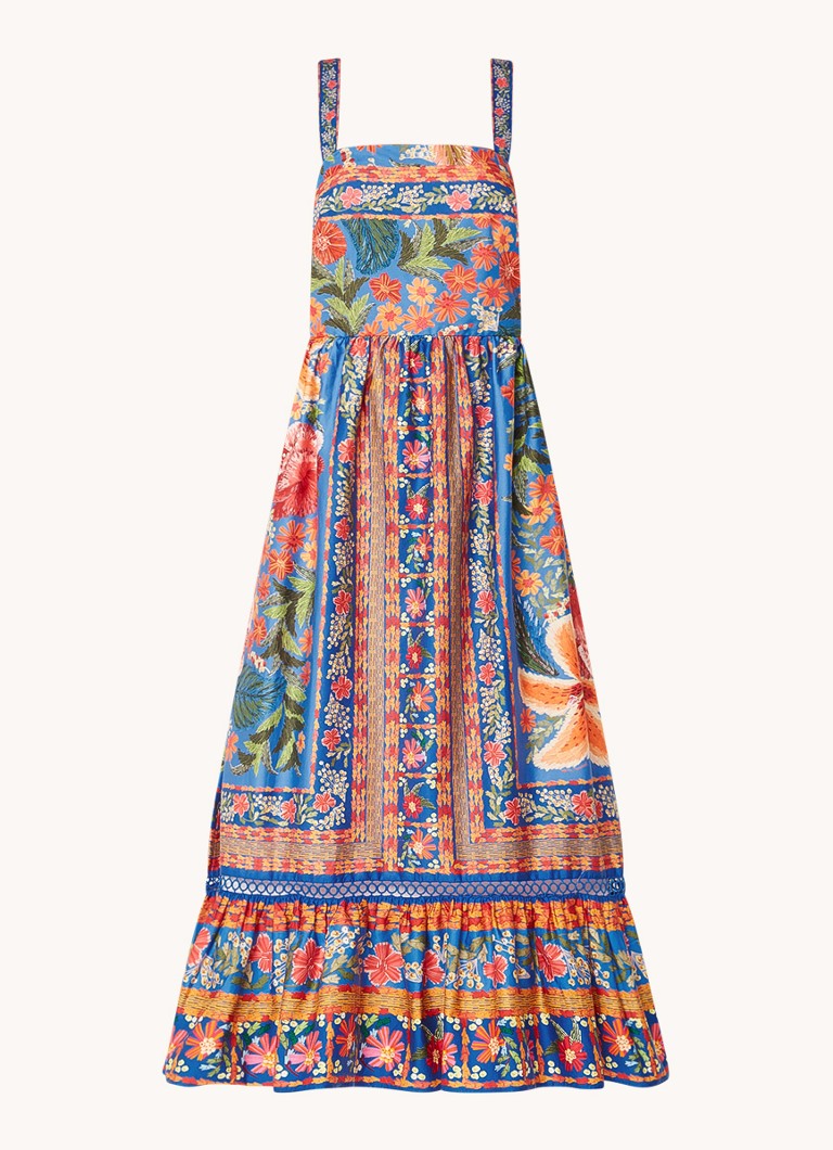 Farm Rio Dames Midi jurk met print en strikdetail in de kleur Blauw