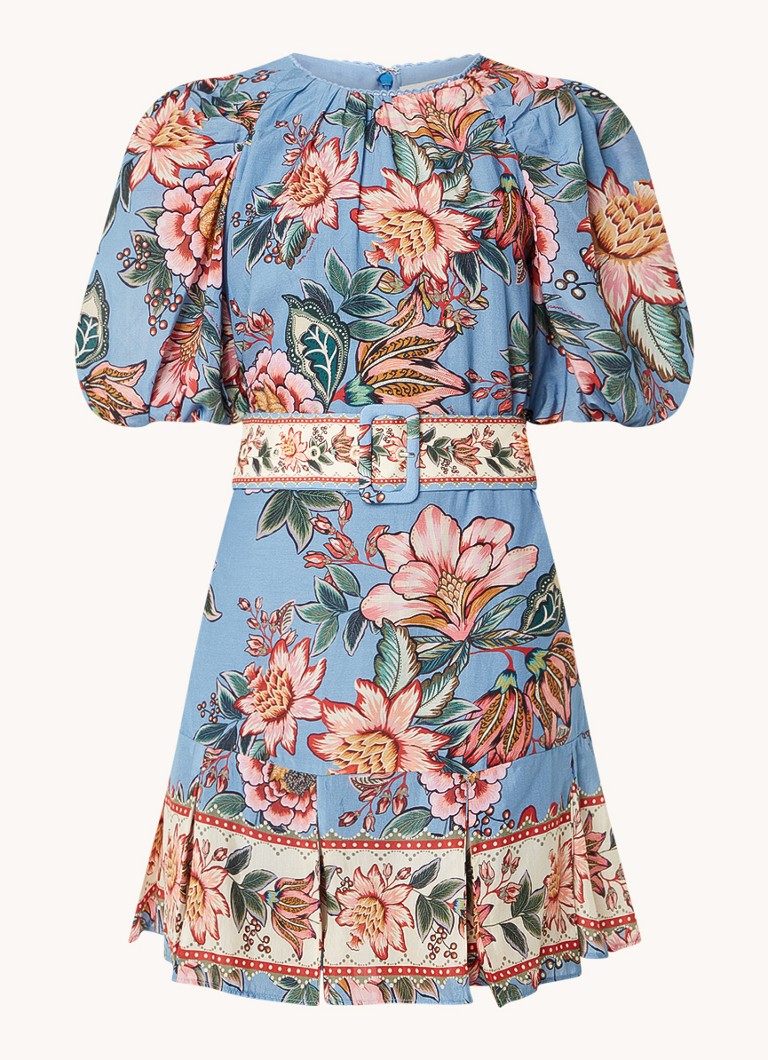 Farm Rio Dames Mini tuniekjurk met bloemenprint en ceintuur in de kleur Staalblauw