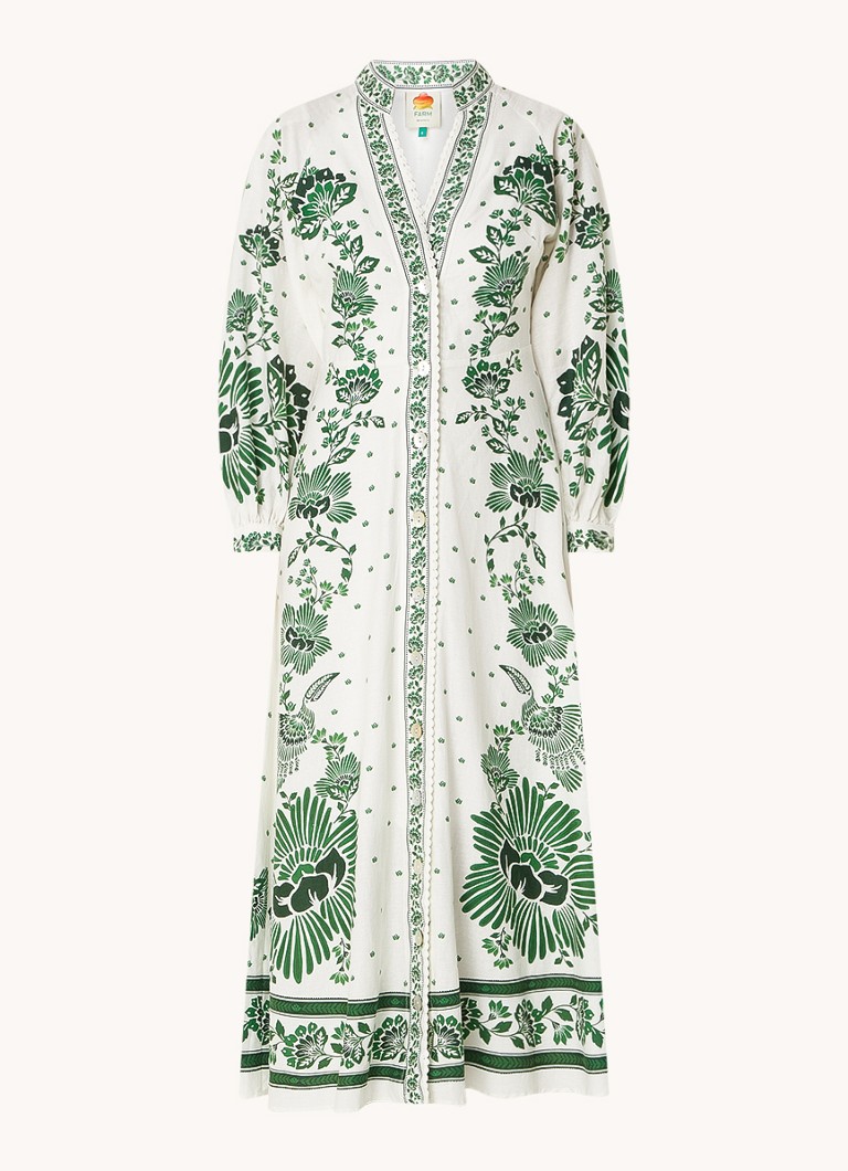 Farm Rio Dames Forest Soul midi blousejurk met bloemenprint in de kleur Donkergroen