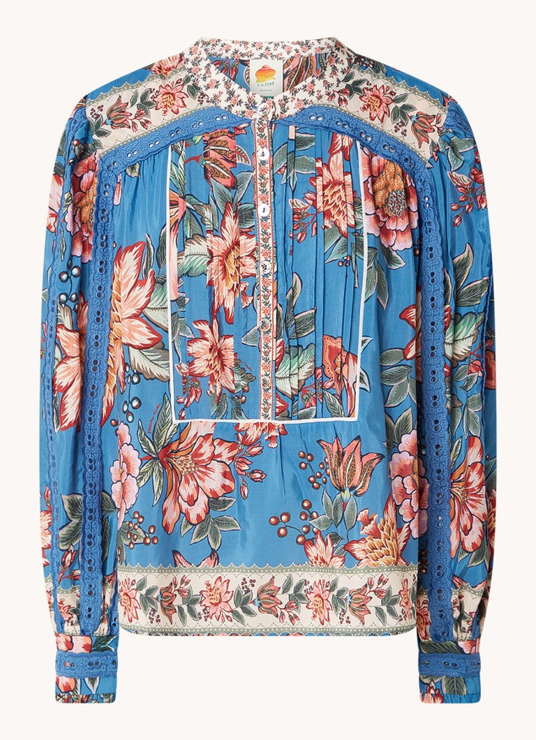 Farm Rio Dames Tuniek met broderie en ballonmouw in de kleur Staalblauw