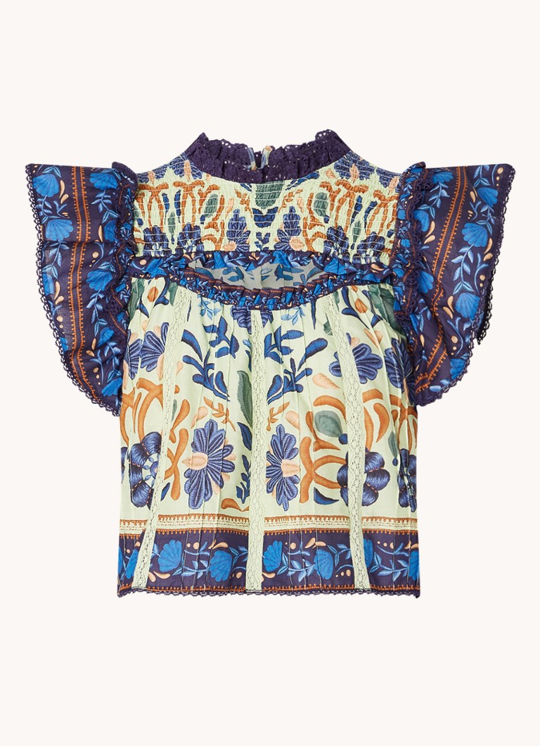 Farm Rio Dames Tuniek met bloemenprint en smockwerk in de kleur Donkerblauw